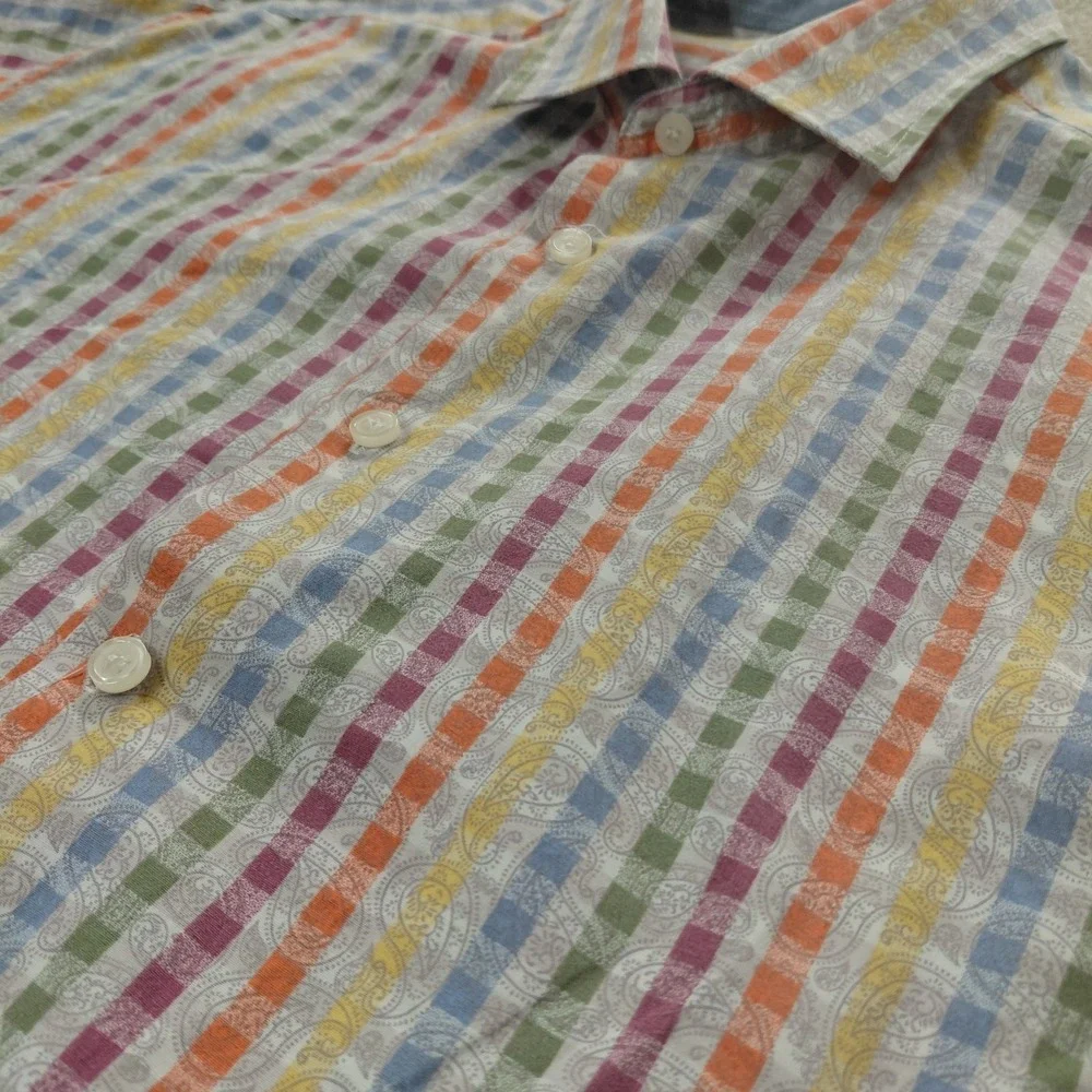 Linea Uomo Button Up Shirt Mens XL Paisley Mutil Color Stripe Long Sleeve Collar